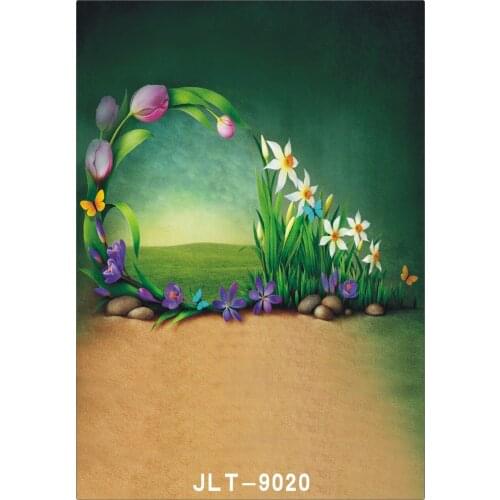 Spring Green Grass Paintings Photography Backdrop Vinyl Cloth Background Photocall for Wedding Children Baby Photo Studio Props