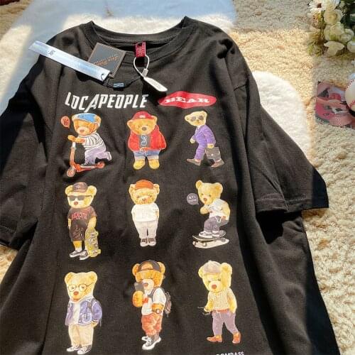 Pure Cotton Vintage Bears Printed T Shirts Fashion Punk Goth Graphic Tee Summer Plus Size Tops Harajuku Teens Clothes Couples