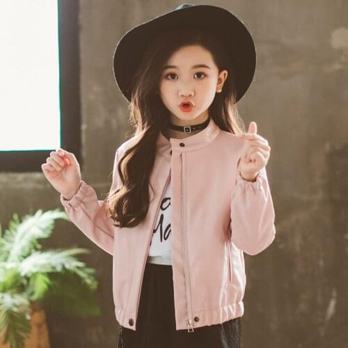 2019 New Fashion Girl Boy Kids PU Jacket Spring Autumn Jackets Coats Girls Children Casual Wear Overcoat 3Color