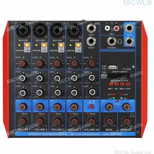 MG6 Bluetooth Mixing Console Audio Mixer 6 Microphones Channel For Stage PC Laptop Live Recording 48V Phantom Power Switch Mini