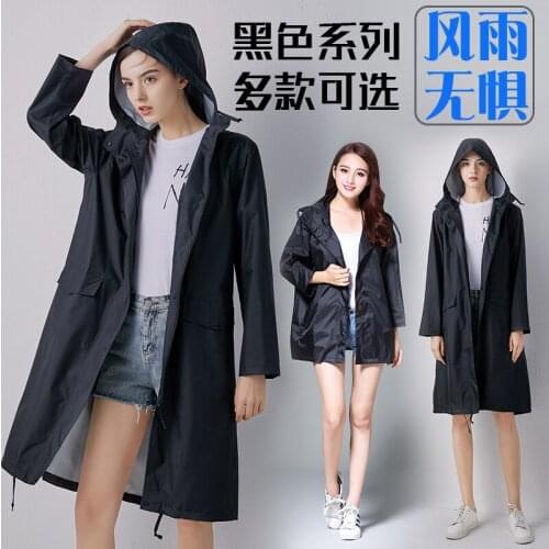 Fashion Black raincoat trendsetter lightweight outdoor wind protection Adult Women Men long Waterproof