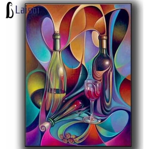 Diy Diamond Painting Abstract red wine bottle and wine glass Kit Full Drill Square Mosaic Art Picture of Rhinestones Home Decor