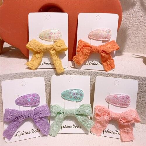 New Korean Sweet Girl Princess Beautiful Embroidery Flower Fabric Bow Duckbill Clip Fashion Childrens Sequins BB Clip Headdress
