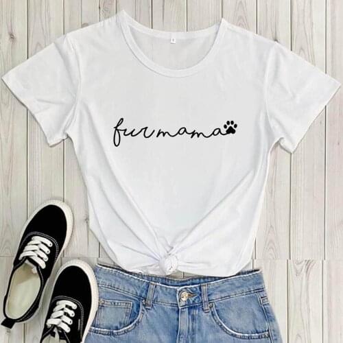 New Arrival 100%Cotton Fur MaMa Print Womens T Shirt Summer Funny Casual O-Neck Short Sleeve Tops Dog Lover Tee Pet Lover Gift