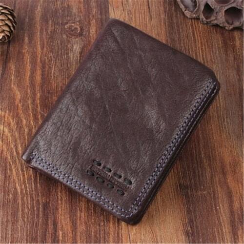 Original design retro handmade first layer genuine leather cowhide short wallet men and women vertical wallet card bag thin