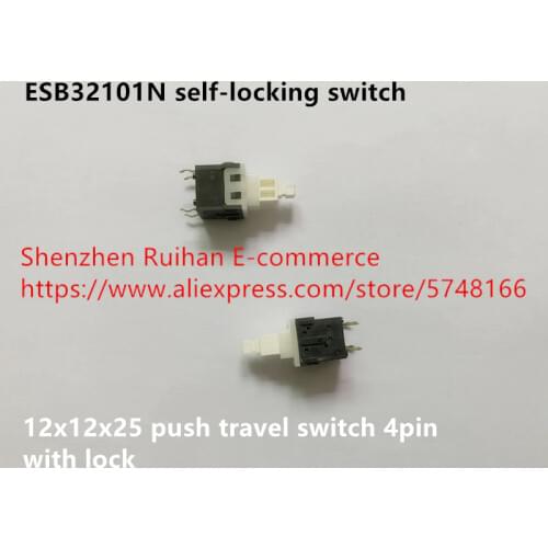 Original new 100% ESB32101N self-locking switch 12x12x25 push travel switch 4pin with lock