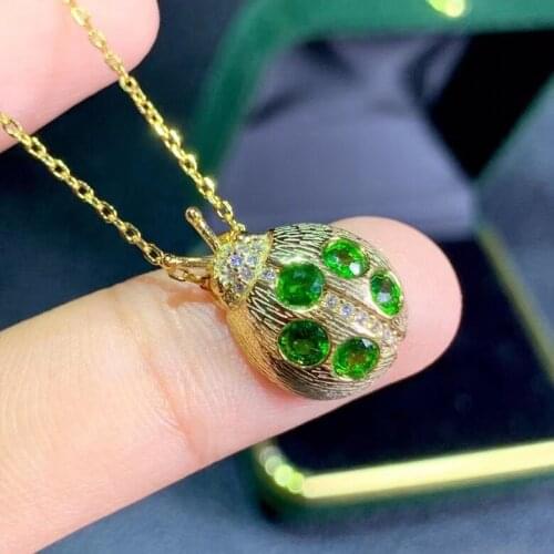 Natural green diopside stone Necklace natural gemstone Pendant Necklace S925 silver trendy cute snail girl woman party Jewelry