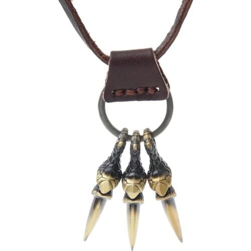 PU Leather Punk Gothic Eagle Claw Pendant Necklace for Women Mens Jewelry Halloween Cosplay