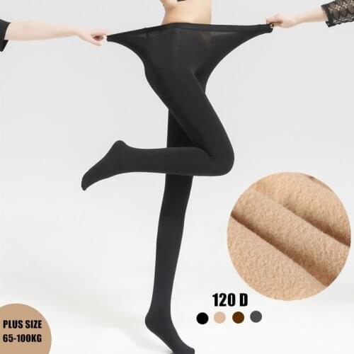 Plus Size Sexy Women Tights 120D Warm Winter Fleece Pantyhose Female High Waist Stretchy Opaque Footed Tights for Autumn Spring