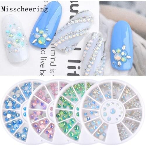 1wheel Mixed Size Crystal Colorful Opal Nail Art Rhinestone Decorations Flatback Glitter Gems 3D Design Manicure Books Accessory