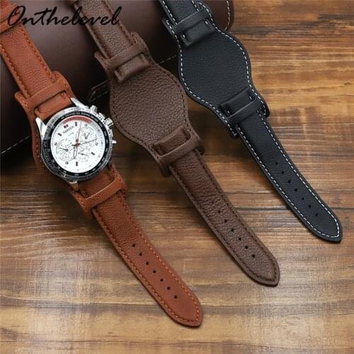 Genuine Leather Watch Strap 18 20 22mm Watchband With Mat Black Brown Coffee Leather Bracelet Wristwatch Band