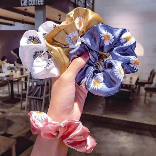 2020 Summer Girls Cute Chrysanthemum Silk Scrunchie Hair Rubber Bands Tie Hair Ring Rope Holder Headwear Accessories H034