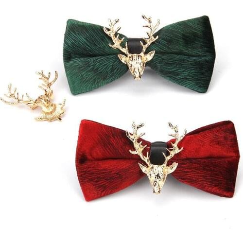 Christmas Elk Head Bow Tie Men Women Fashion Vintage Style Handmade Temperament Party Wedding Pure Color Accessories Bow Ties