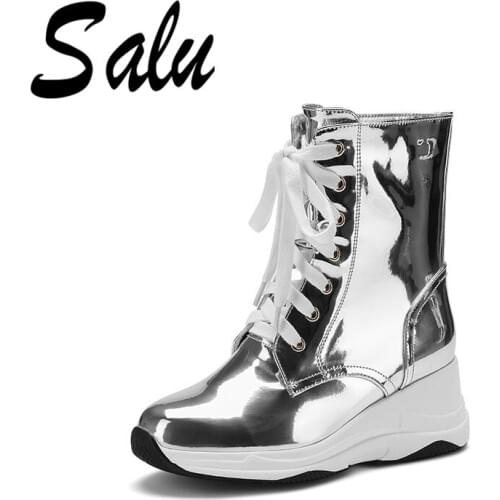 Salu Top Quality Boots Women Ankle Boots Wedges High Heeled Autumn Winter Casual Party Shoes Woman Lace-up Dancing Shoes