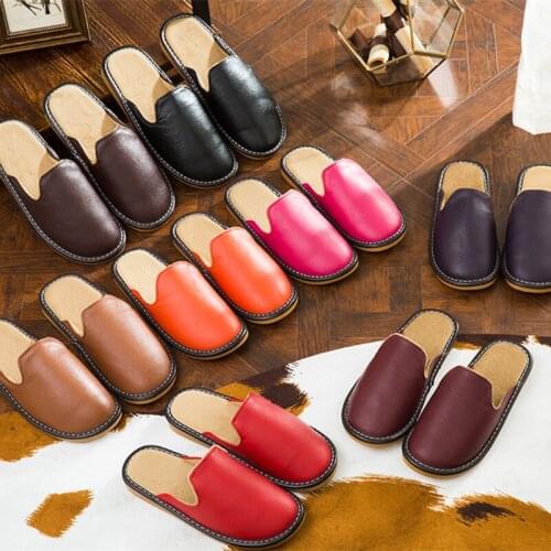 Japan Style Indoor Slippers Genuine Leather Women/Mens Super Soft Spring/Autumn Slippers Anti-Slip Couples Home Casual Shoes