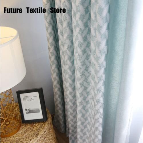 New Nordic Curtain Slub Cotton Blue Jacquard Window Shade Cloth Curtains for Living Dining Room Bedroom