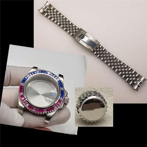 41MM Replacement 316L Stainless Steel Watch Case Bracelet Strap Band for NH35 Watch Movement Modification Part