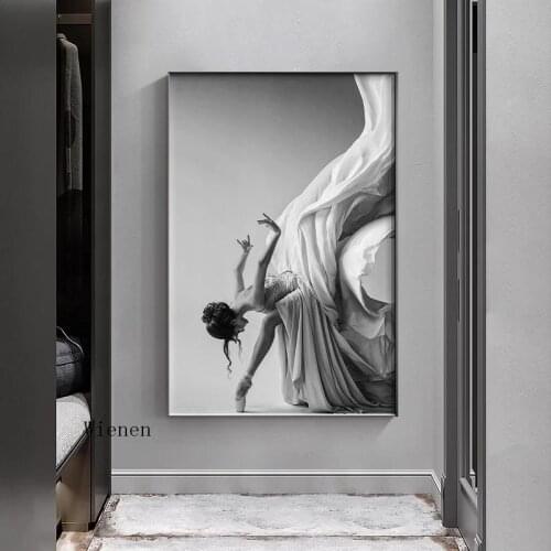 Modern Ballet Dancing Girl Canvas Painting Poster and Print Black and White Pictures for Living Room Bedroom Aisle Wall Art