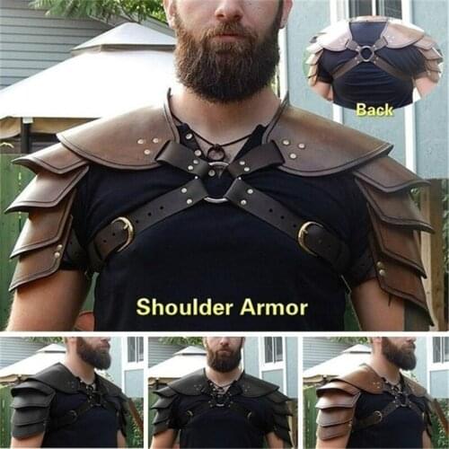 Medieval Multi-layer Leather Retro Shoulder Armor Chest Harness Belts Fetish Men Body Bondage Strap for NigthClub Show Clothing