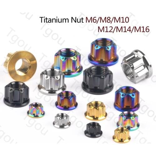 Tgou Titanium Nut M6/M8/M10/M12/M14/M16 Flange Nuts for Motorcycle Bicycle Car