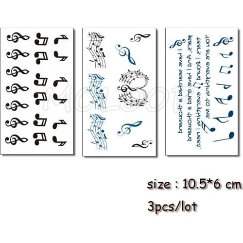 Waterproof Temporary Sticker musical note English letter Water Transfer Tattoo Black Tattos Body Arm Men Women Fake Tatoos 3 Pcs