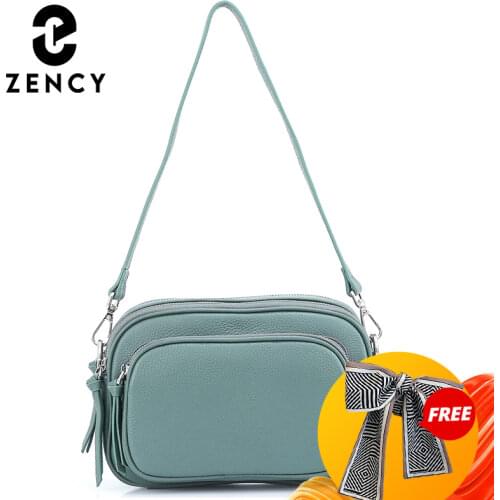 Zency Simple Casual Design Women Shoulder Bag Top Layer Cowhide Leather Handbag More Pockets Large Capacity Female Crossbody Bag