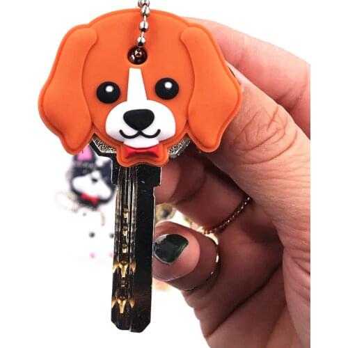1Pcs/lot PVC Animal Kids Key Ring Cat Character Key Holder Dog Icon Keychains Cartoon Animal Key chain Women Man Key Cover Cap