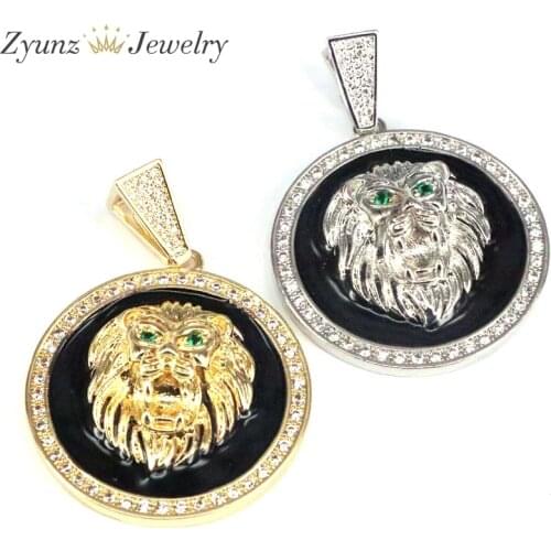 3PCS, Micro Pave CZ Embossed Lion Head Pendant,Cubic Zirconia Gold/Silver Color Charm, Necklace Charm Pendant