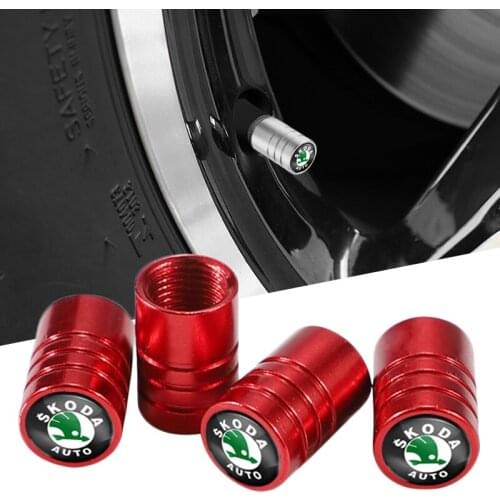 4Pcs Metal Wheel Valve Stem Caps Car Styling Tire Valve Tyre Caps For Skoda Octavia Rapid Kodiaq Karoq Superb Fabia Kamiq Scala
