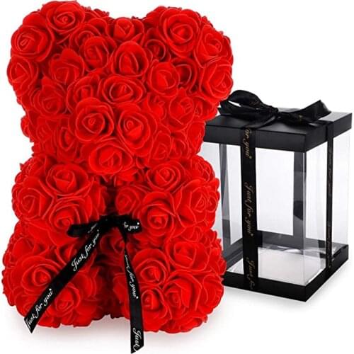 40cm Teddy Bear of Rose Artificial Flowers Rose Bear for Women Valentines Wedding Christmas Gift Box Home Decor
