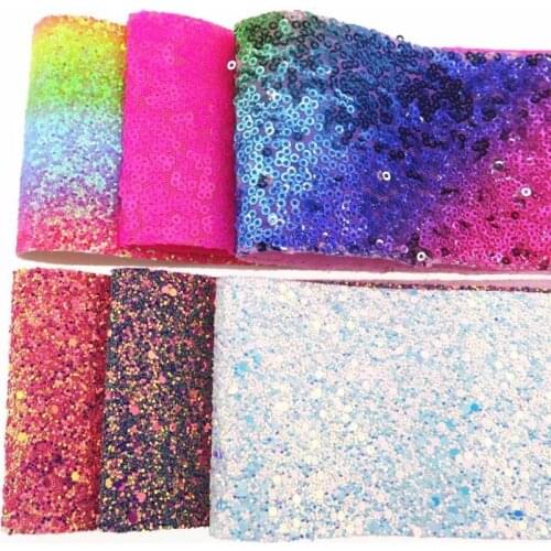 50Y/lot 75mm 3" Blingbling Fabric Sequin Leather Glitter Ribbon for Gift Package DIY Hair bows Material Sewing Accessories