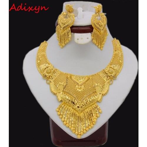 Adixyn Luxury Necklace/Earrings Jewelry Set For Women Girls Gold Color Elegant Arab/Ethiopian Bridal Wedding/Party Gifts