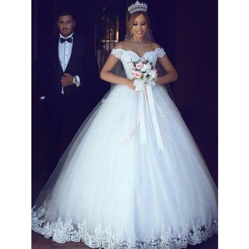 Ball Gown Off-the-Shoulder Sleeveless Floor-Length Lace Tulle Wedding Dresses Custom Made Bride Dresses