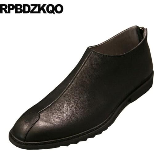 Booties black genuine leather korean short autumn full grain shoes faux fur brown flat slip on designer winter men boots with