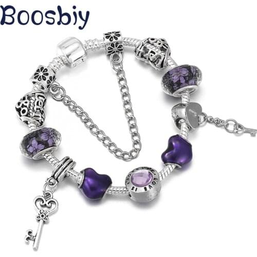 Dropshipping European Style Brand Snake Chain Charm Bracelet With Key Charm Pendants For Lover Valentines Day Jewelry Gift