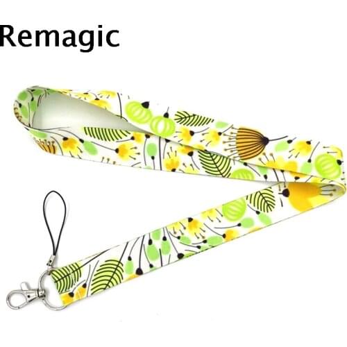 20pcs Yellow Elegant flowers Neck Lanyard keychain Mobile Phone Strap ID Badge Holder Rope Key Chain Keyrings cosplay Accessory