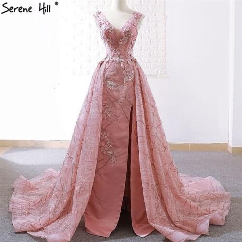 High-end Red Bean Sexy V-Neck Evening Dresses 2020 Handmade Flowers Sequined Vintage Evening Gowns Real Photo HM66719
