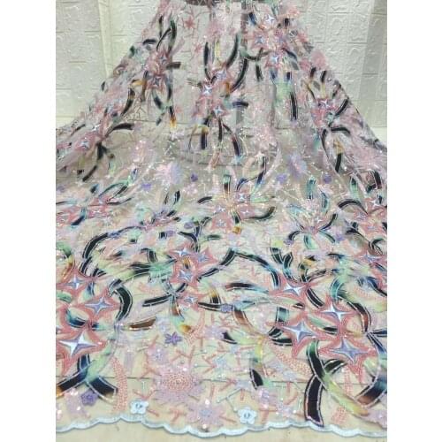 French African lace fabric 2021 high quality lace sequined tulle tulle Nigeria mesh lace fabric wedding dress FJ3909