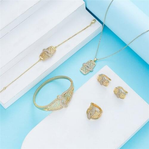 2021 May jewelry set gold color necklace earrings Ring for women brida jewelry set Morocco gold color jewelry set