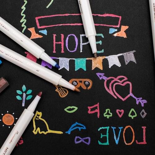 Metallic Marker Pens for Glass Paint Rock Painting Stone Card Making Plastic Pottery Wood Metal Surface markers brush pen manga