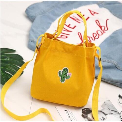Cute Women Tote Bucket Bag Cute Cactus Embroidered Ladies Handbag Crossbody Bags For Girls Shoulder Bag
