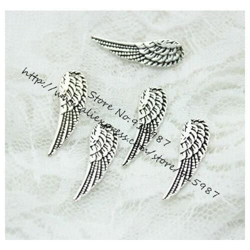 Sweet Bell Free shipping 50pcs 9*30mm Antique Metal Alloy Mini Wings Pendant Charms Jewelry Findings D0512