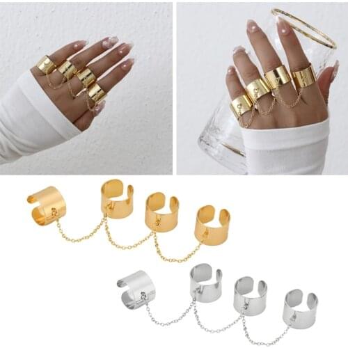 Punk Multilayer Chain Ring Adjustable and Stackable Vintage Bohemian Declaration Ring Suitable for Girls and Boys