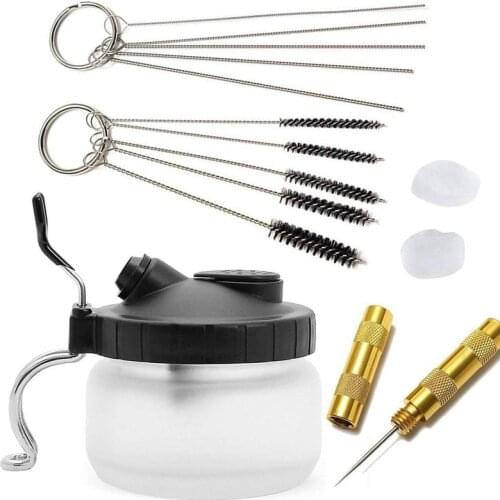 14-in-1 Airbrush Cleaning Kit | Cleaner Set with Glass Pot, Stainless Steel Holder, Needle and Brush Accessories