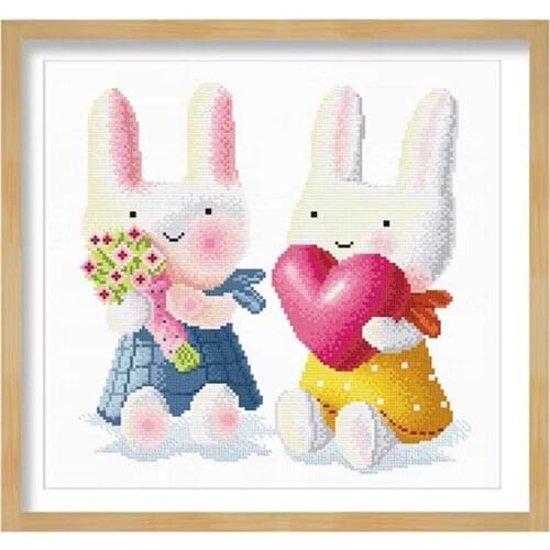 Cute Two Bunny Stamped Cross Stitch Kit Embroidery needlework set