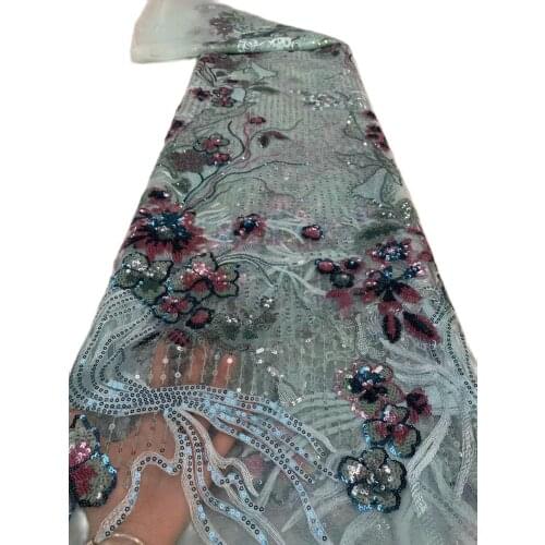 Latest African French Tulle Lace Fabric 2021 Best Quality Sequins Lace Fabric Manual Embroidery 5 Yards Bride Wedding Dress