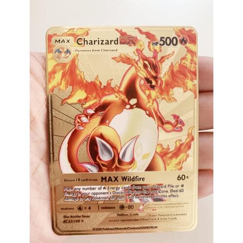 The Latest Pokemon MAX DX Shiny Gold Fire-breathing Dragon Metal Card Game Label Team Battle A La Carte Series Childrens Toys