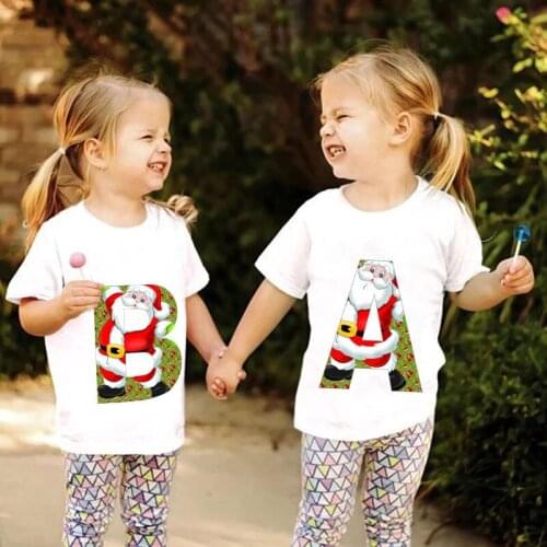New Girls Clothes Christmas Letters Novelty Printed Baby Girl T-shirts Cartoon Boy T-shirt O-neck Harajuku Boys-clothing Anime
