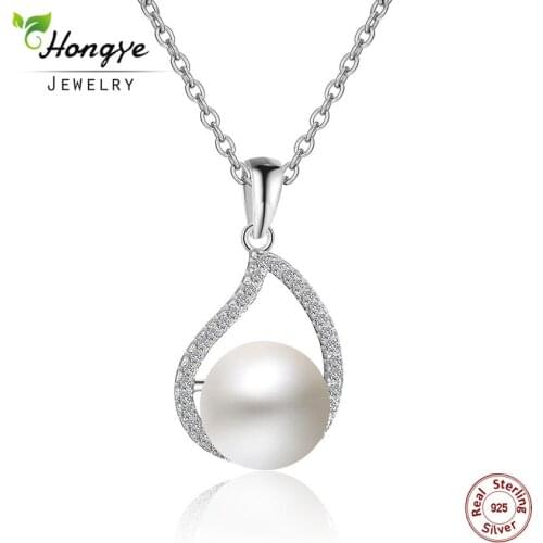 Hongye Natural Freshwater Pearl Necklace Waterdrop Real Pearl 925 Silver Choker Fashion Women Jewelry Bridal Pendant Girls Gift