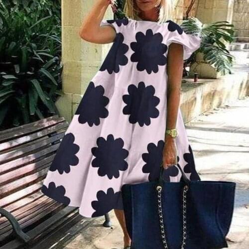 Hit Color Casual Dress For Women O Neck Short Sleeve Loose Print Sweet Midi Dresses Female Summer New Clothes 2021 Style A190